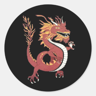 Little Red Dragon with Mane & Tail Flames of Fire Classic Round Sticker