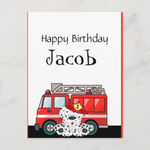 Little Red Fire Truck Birthday Postcard