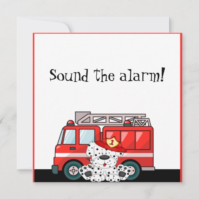 Little Red Fire Truck, Dalmatian Birthday Invitation (Front)
