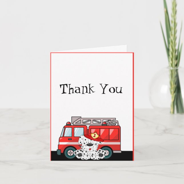 Little Red Fire Truck, Dalmatian Birthday Thank You Card (Front)
