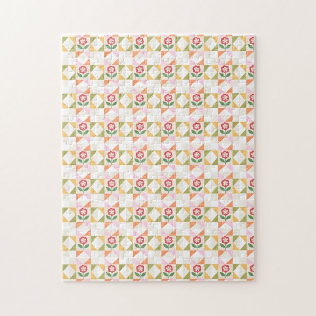 Little red flower quilt block jigsaw puzzle (Vertical)