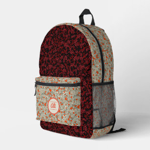 Little Red Flowers green and dark red background Printed Backpack