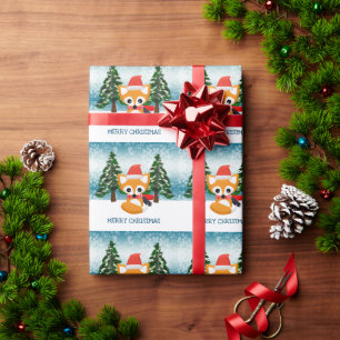Little Red Fox in Santa Hat     Wrapping Paper