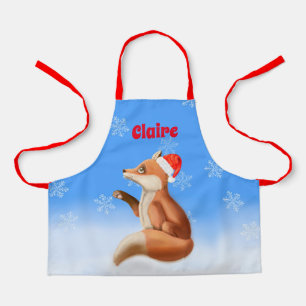 Little Red Fox with Santa hat Customised Christmas Apron