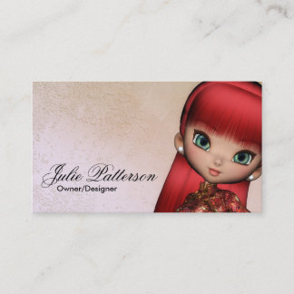 Little Red Hair Asian Girl Fantasy Business Card