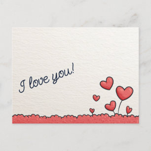 Little Red Heaet Balloons Love Postcard