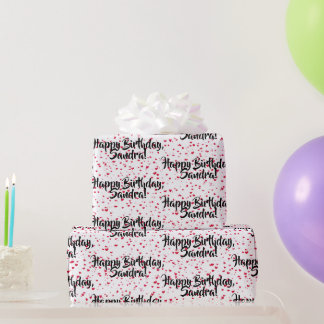 Little Red Hearts, Custom Happy Birthday Wrapping Paper