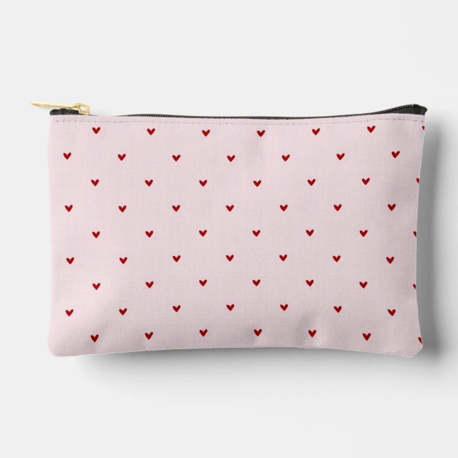 Little Red Hearts Cute Pink Valentines  Accessory Pouch (Front)
