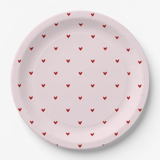 Little Red Hearts Pink Valentines Paper Plate (Front)