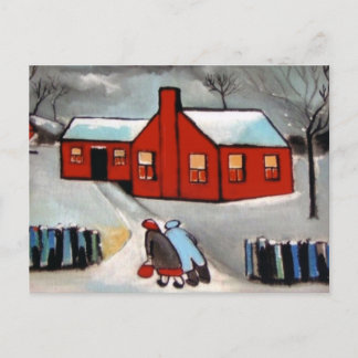 LITTLE RED HOUSE SNOW SCENE POSTCARD