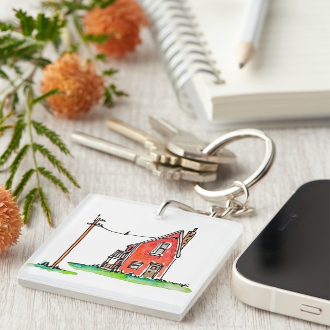 Little Red House with Power Line Key Ring (Front Right)