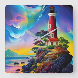 Little Red Lighthouse Square Wall Clock