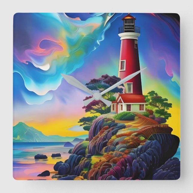 Little Red Lighthouse Square Wall Clock (Front)