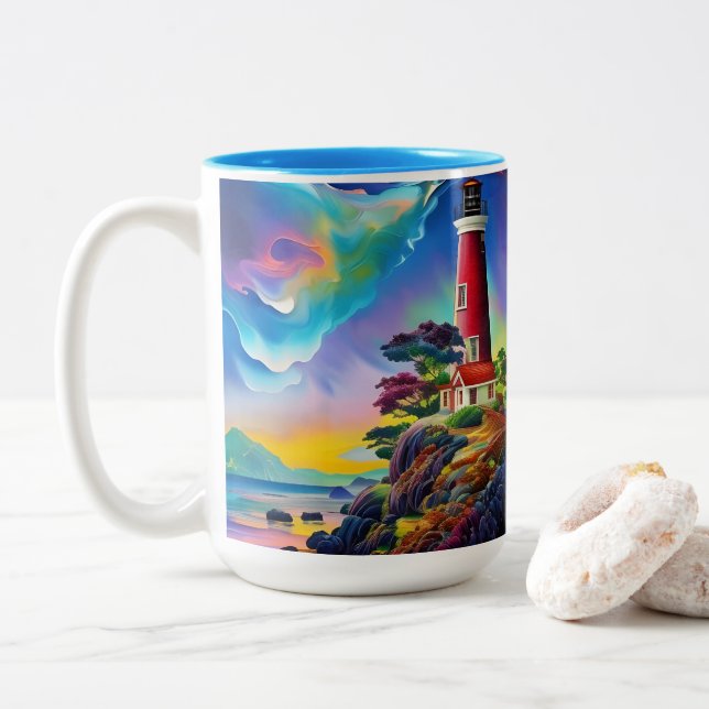 Little Red Lighthouse Two-Tone Coffee Mug (With Donut)