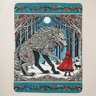 Little Red Riding Hood and The Wolf, Scandinavian  Sherpa Blanket