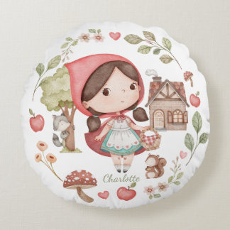 Little Red Riding Hood Cute Whimsical Round Cushion