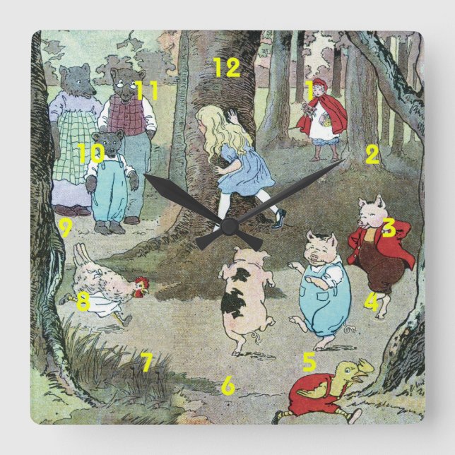 Little Red Riding Hood: End Pages Square Wall Clock (Front)