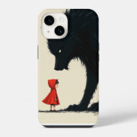 Little Red Riding Hood Facing Menacing Black Wolf