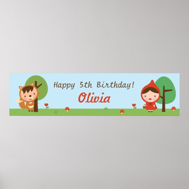 Little Red Riding Hood Girls Birthday Party Banner Poster (Front)