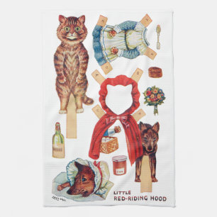 Little Red Riding Hood, Paper Doll, Louis Wain Tea Towel