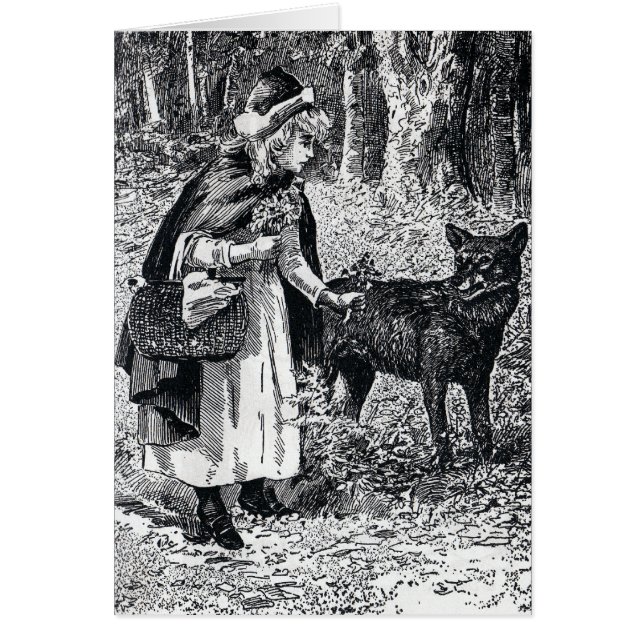 Little Red Riding Hood Petting Wolf in Woods (Front)