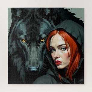 Little Red Riding Hood Redhead and the Black Wolf Jigsaw Puzzle