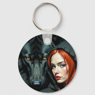 Little Red Riding Hood Redhead and the Black Wolf Key Ring