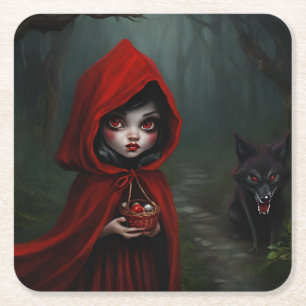 Little red riding hood  square paper coaster