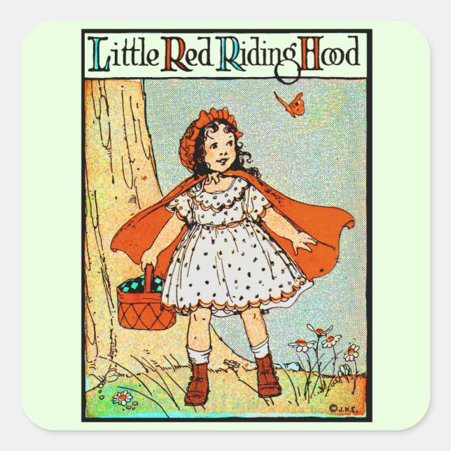 Little Red Riding Hood Vintage Cute Square Sticker (Front)