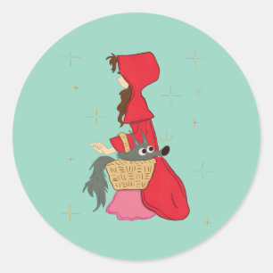 Little Red Riding Hood with Wolf in Basket Classic Round Sticker