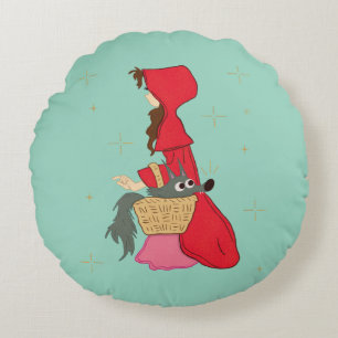 Little Red Riding Hood with Wolf in Basket Round Cushion
