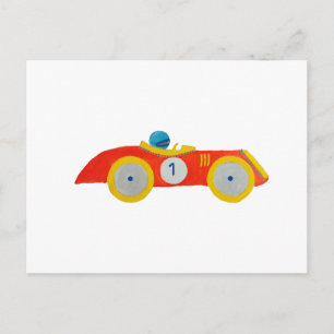 Little Red Roadster Racing Car Child 1st Birthday Postcard