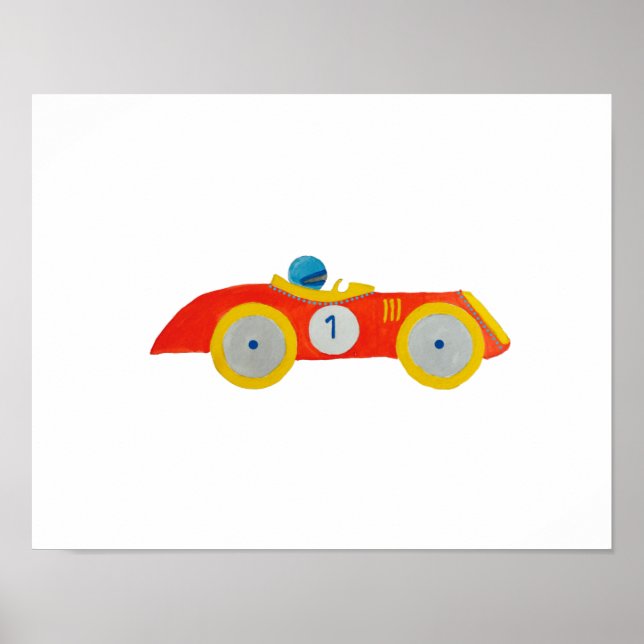 Little Red Roadster Racing Car Child 1st Birthday Poster (Front)