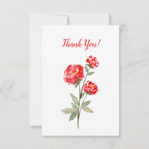 Little Red Rose Flower Thank You Card