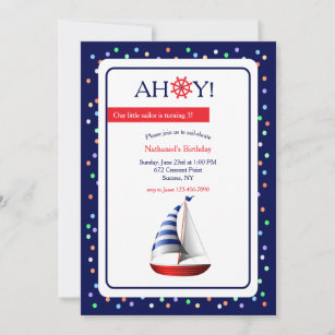 Little Red Sailboat Birthday Party Invitation