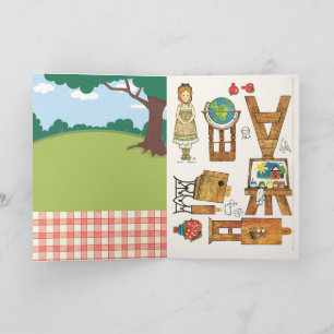 Little Red Schoolhouse Reproduction Gingham Doll  Card