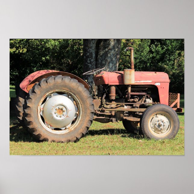 Little Red Tractor With Grey Wheels Poster (Front)