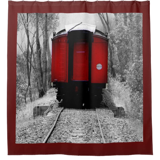 Little Red Train Caboose Shower Curtain (Front)