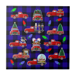 Little Red Truck Christmas Ceramic Tile
