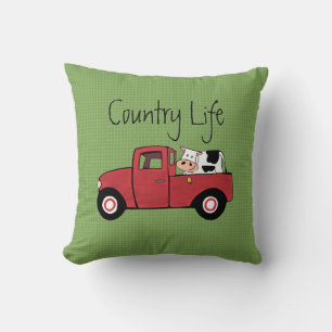 Little Red Truck Country Cow Throw Pillow 16" x16"