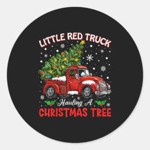 Little Red Truck Hauling A Christmas Tree  Classic Round Sticker