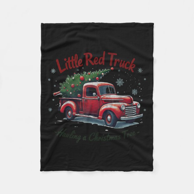 Little Red Truck Hauling A Christmas Tree Family M Fleece Blanket (Front)