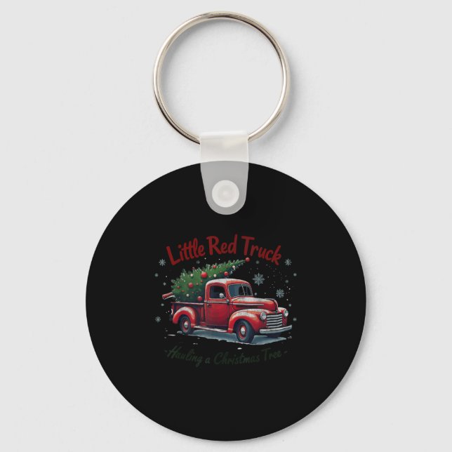 Little Red Truck Hauling A Christmas Tree Family M Key Ring (Front)