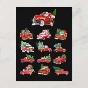 Little Red Truck hauling a Christmas Tree Holiday Postcard