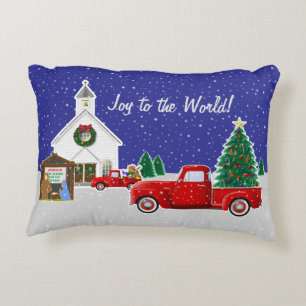 Little Red Truck with Country Church Decorative Cushion