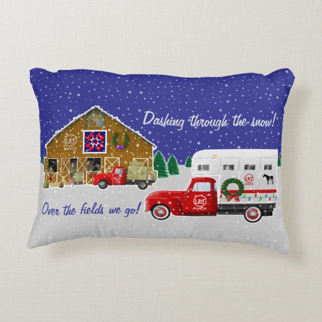 Little Red Truck with Horse Ranch Barn Decorative Cushion (Back)