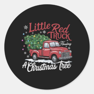 Little Red Trucks Hauling Santa Christmas Tree Par Classic Round Sticker