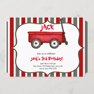 Little Red Wagon Boy Birthday Invitation