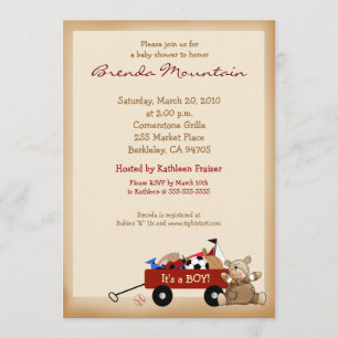 Little Red Wagon Sports Theme Boy Baby Shower Invitation