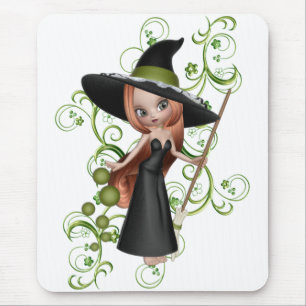Little Redhaired Witch with Green Vines Design Mouse Pad